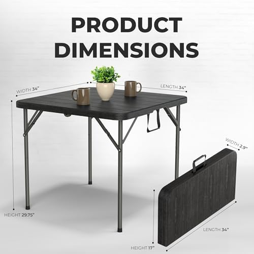 2 PACK of 34" Square Foldable Table with Built in Handle & Steel Legs | Heavy Duty Portable | Perfect for Party, Dining, Wedding, Events, Picnic Indoor, Outdoor, Camping, Utility, Temporary - Image 2