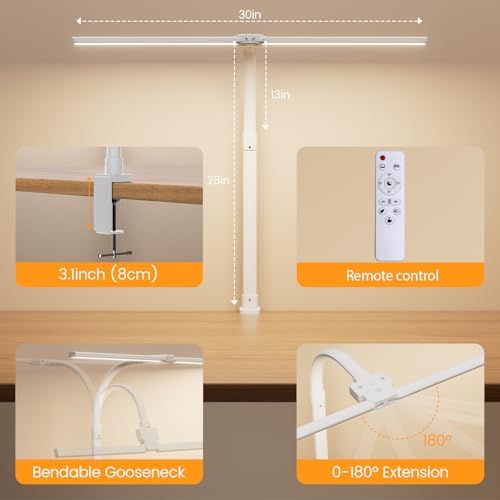 LED Desk Lamp - Bright Dimmable Computer Lamp, 24W Bendable Desk Light for Monitor Screen, Eye-Caring Tall Desktop Light for Task Home Office Work, White, Dual Head - Image 5