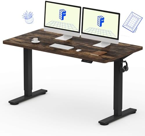 FLEXISPOT EN1 One-Piece Standing Desk, Electric Adjustable with 4 Memory Presets, 176 LBS Capacity, Stable & Quiet, Seamless Desktop for Home Office & Dual Monitors, 55"x28" Rustic Brown by Unknown