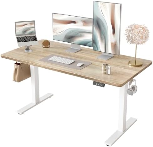 TIQLAB 55 * 28 Inches Standing Desk, Adjustable Height Stand up Desk,Sit Stand Home Office Table with Splice Board, Maple by TIQLAB