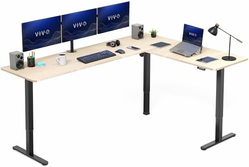 VIVO Light Wood 84 x 63 in Corner Standing Desk, DESK-E3CTBC-84 by VIVO