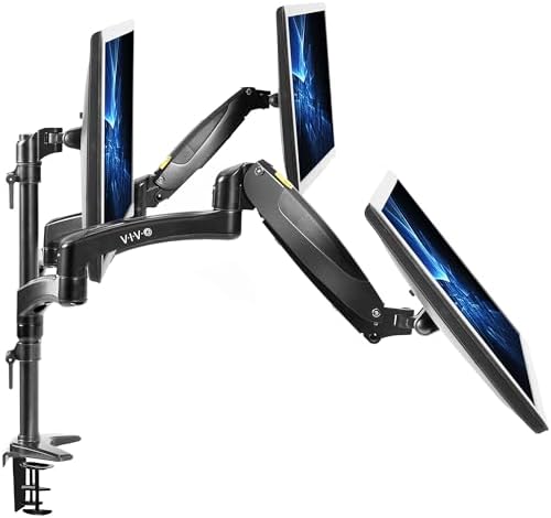 VIVO Triple Pneumatic Monitor Mount for 3 Screens up to 32 inches, Fully Adjustable, Heavy Duty Desk Stand with C-Clamp, Black, STAND-V300G - Image 4