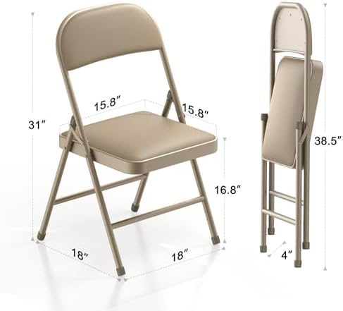Nazhura Folding Chairs with Padded Vinyl Cushion Chairs with Comfortable Cushion and Durable Steel Frame for Home and Office, for Indoor and Outdoor Events (Kahki, Vinyl, 8 Pack) - Image 3