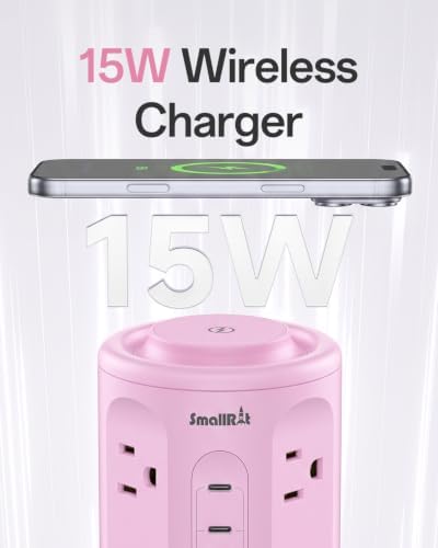 Power Strip with USB Ports,Extension Cord with Multiple Outlets (12AC+3A+2C), 6.5 FT Desk Pink Power Strip Tower Charging Station for Home, Office, College Dorm Essentials - Image 3