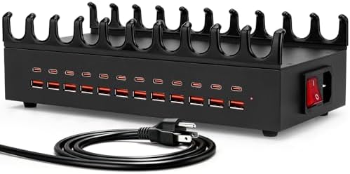 300W USB Charging Station for Multiple Devices - 24 Ports Desktop Multi Fast Charger Station with Device Organizer Stand & Multi Protection, USΒ Power Strip Suitable for Home Office School Studio by NJFOREVER