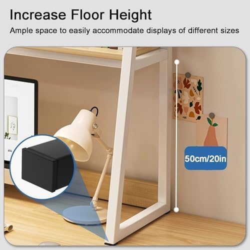 Trapezoid Desk Hutch Dorm, Multipurpose Desktop Bookshelf, 3-Tier Desktop Storage Shelves Display Rack for Office Home(Yellow,55cm/22in) - Image 7