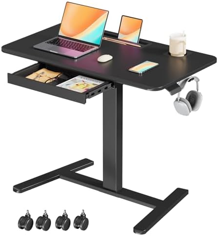 Mobile Standing Desk with Drawer, 35"×20" Small Desk, Black by JYLHJOYSEEKER