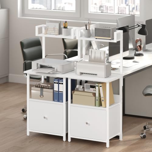 MAHANCRIS Printer Table with Storage, Home Printer Stand with File Cabinet, Fits A4/Letter Size Files, Printer Cabinet with Large Tabletop, Display Shelf, for Home Office, White PTWT3501 - Image 2
