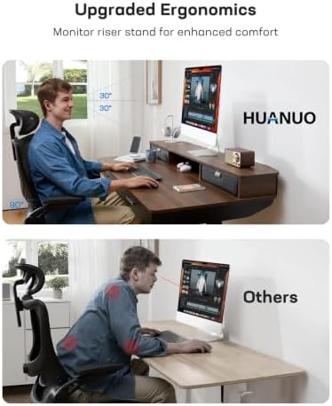 HUANUO 55 x 30 inch Electric Standing Desk with 2 Wood Drawers, Adjustable Height Sit Stand Desk for Home Office, Ergonomic Stand up Desk with 4 Memory Presets, 176 lbs Capacity, Walnut Top - Image 7