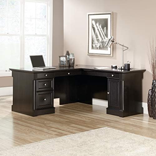Sauder Palladia L Shaped Desk with Drawers, Office Desk with File Cabinet Storage, Cable Management, Keyboard Tray, in Wind Oak Finish - Image 2