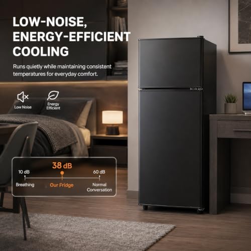 3.2 Cu.Ft Mini Refrigerator with Freezer, 2 Door Compact Fridge with Adjustable Thermostat & Removable Glass Shelves, Energy Efficient Small Refrigerator for Bedroom, Dorm, Office, Apartment - Image 4