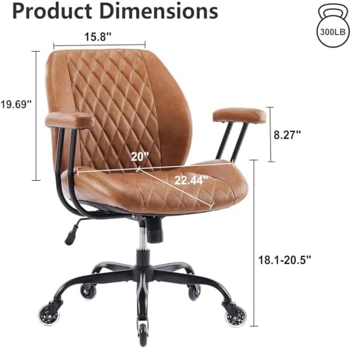YFO Home Office Desk Chair Office Rubber Casters Ergonomic Computer Chair with Lumbar Support Adjustable Height Rolling Swivel Executive Task Armrests Chair， Brown Leather - Image 2