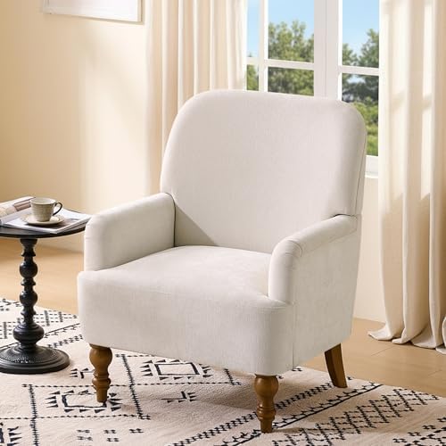 Modern Wingback Accent Chair, Upholstered Fabric Living Room Armchair with Wood Legs, Single Sofa Lounge Chair for Bedroom, Office & Reading Room (1, Beige) by Dolamy