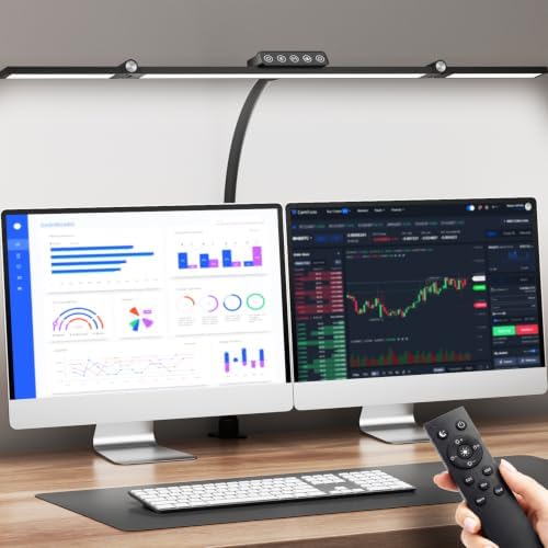 LED Desk Lamps for Home Office, Desk Light with Remote & Touch Control, Motion Sensor Auto On/Off,Stepless Dimming, 5CCT, Eye-Caring Desk Lamp with Clamp for Reading,Study,Dual Monitors,Black by Unknown