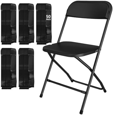 50 Pack Black Folding Chairs for School Events Wedding Party Picnic by IWDOO