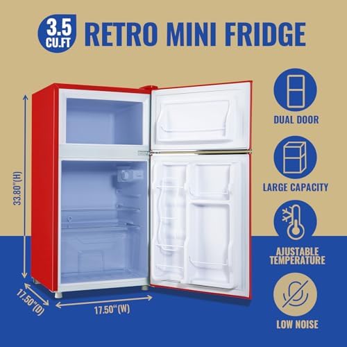 3.5 Cu.ft Refrigerator with Freezer Double Door Retro Fridge - Image 2