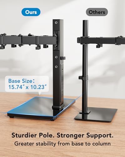 HUANUO Dual Monitor Mount with Power Outlet, Computer Monitor Stand with Sturdy Glass Base, Full Motion Dual Monitor Stand with Adjustable Height, Supports 13″-32″ Displays up to 22 lbs, Easy Setup - Image 5