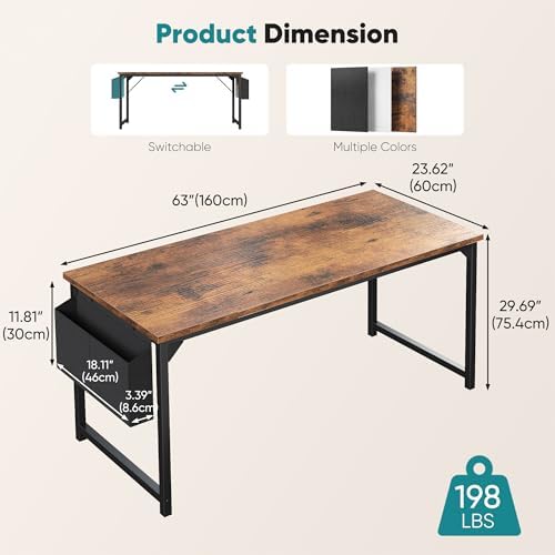 OLIXIS Computer Desk, 63 Inch Gaming Desks for Home Office Small Spaces - Image 3