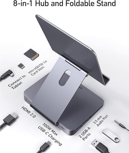 Anker USB C Hub for iPad, 551 USB-C Hub (8-in-1), with Foldable Tablet Stand, iPad Pro Dock, 4K HDMI, 2 USB-A Data Ports, for iPad Pro 5th Gen/iPad Air 5th Gen/iPad mini 6th and Later (Silver) - Image 3