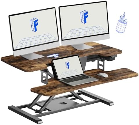 FLEXISPOT 35" Electric Standing Desk Converter, Height Adjustable Motorized Desk Riser for Computer Monitors & Laptop Workstation, Rustic Color by Unknown