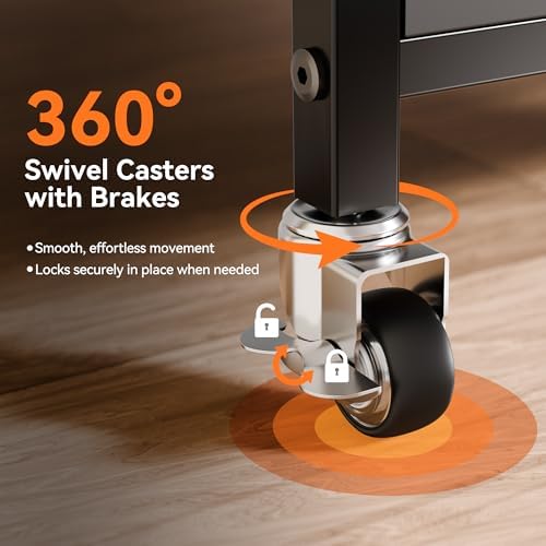 niffgaff 2 Tier Under Desk Printer Stand with Storage, 22" Rolling Printer Cart with Lockable Wheels, Height Adjustable Shelf for Home Office, Black - Image 3