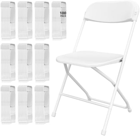 100 Pack White Folding Chairs for School Events Wedding Party Picnic by IWDOO