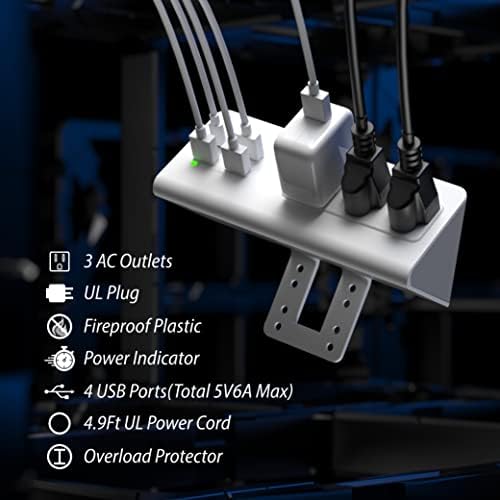 Nightstand Edge Mount Power Strip with USB-C Ports Tabletop Surge Protector Desk Clamp Power Sockets with 3 AC Outlets &4 Fast Charging USB Ports for Home Office Hotel and Dormitory - Image 3