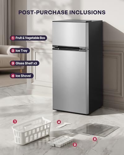 Icyglee 4.5 Cu.Ft Mini Fridge with Freezer, 2 Doors Small Fridge with Adjustable Thermostat & Removable Glass Shelves, Small Refrigerator for Kitchen Office Dorm, Quiet Operation, Silver - Image 6