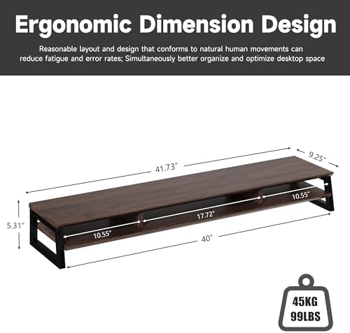 Dual Monitor Stand Riser for Desk, 41.7 Inch Large 2 Tier Computer Monitor Stand for 2 Monitors, Desktop Storage Organizer Shelf with Keyboard Space for Laptop PC Printer Brown - Image 6