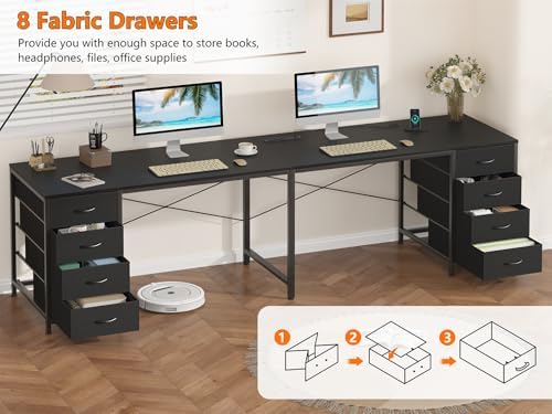 95" 2 Person Desk with 8 Fabric Drawers for Home Office, Living Room - Image 6