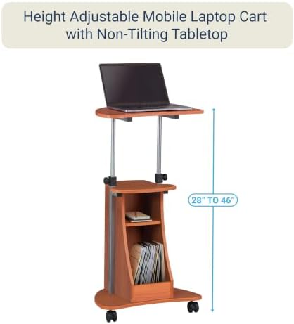 Techni Mobili Adjustable Height Rolling Laptop Cart with Storage, Woodgrain - Image 5