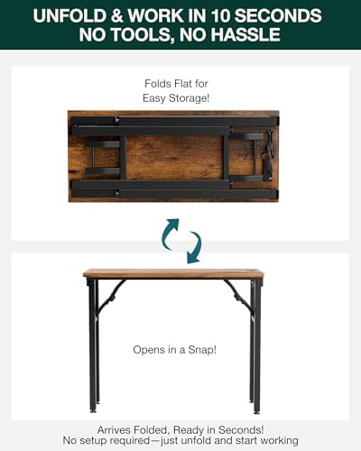 Frylr Small Folding Computer Desk – 35.8 Inch Portable Table for Craft and Study, Lightweight Desk for Small Spaces, Foldable Laptop Table Built-in AC/USB Outlets for Convenience, Rustic Brown - Image 3