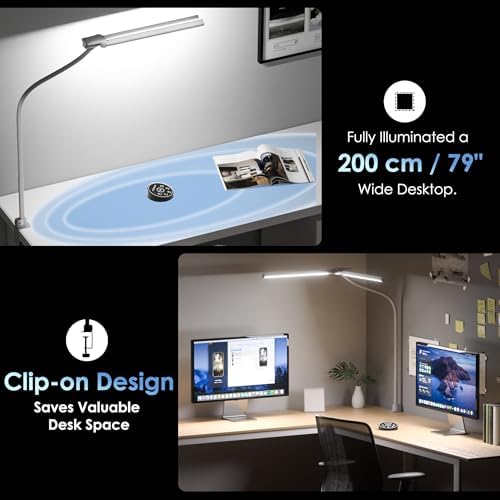 EYOCEAN Desk Lamp with Clamp, 31.5" LED Desk Lamp for Home Office, 24W Double Head Desk Light, Dimmable & Color Temperature, Table Lamp with Remote Control, Brightest Computer Monitor Light - Image 5
