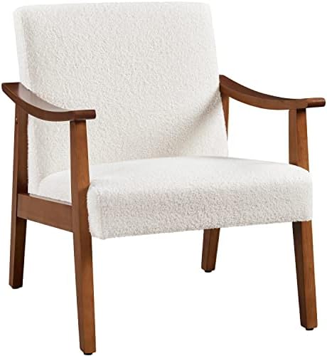 Yaheetech Accent Chair, Mid-Century Boucle Fabric Armchair Ivory by Yaheetech