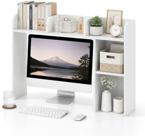 POWERSTONE 37" Desk Hutch with 5 Shelves, Desktop Bookshelf White by POWERSTONE%C2%AE
