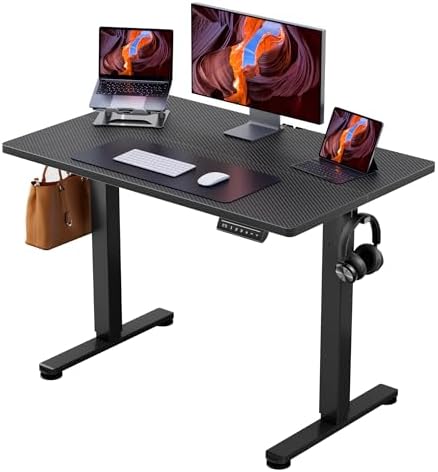 ErGear Height Adjustable Electric Standing Desk, 40 x 24 Inches Sit Stand up Desk, Memory Computer Home Office Desk, Carbon Fiber Black by ErGear