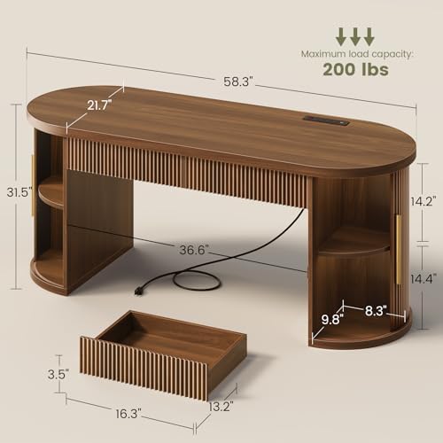 SEDETA 58.3" x 21.7" Fluted Office Executive Desk with 2 Drawers Storage - Image 2