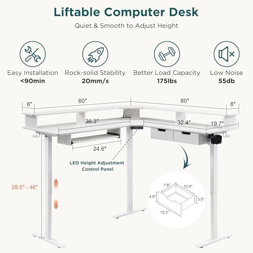 RedLemon 60 Inches L Shaped Electric Standing Desk 2 Tier, Antique White - Image 2