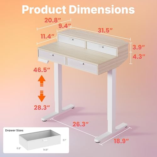 HUANUO 32 x 20 Inch Electric Standing Desk with 4 Drawers, Natural - Image 2