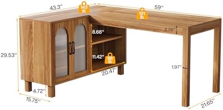 Tribesigns 59-Inch L-Shaped Desk with Storage Cabinet & Open Shelves - Image 2