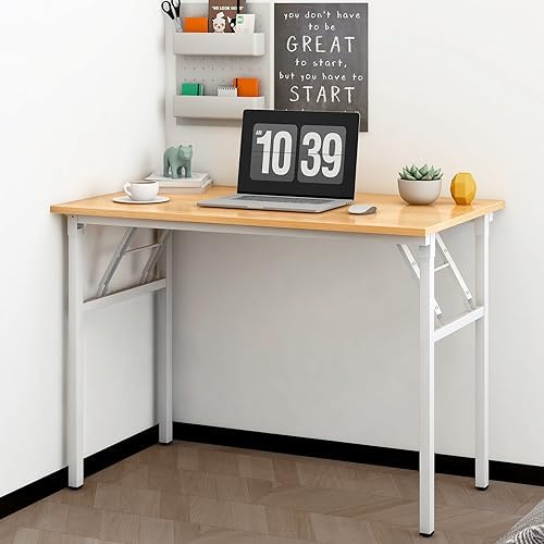 Need Office Computer Desk 39.3 Inch Sturdy Folding Laptop Table Teak - Image 2