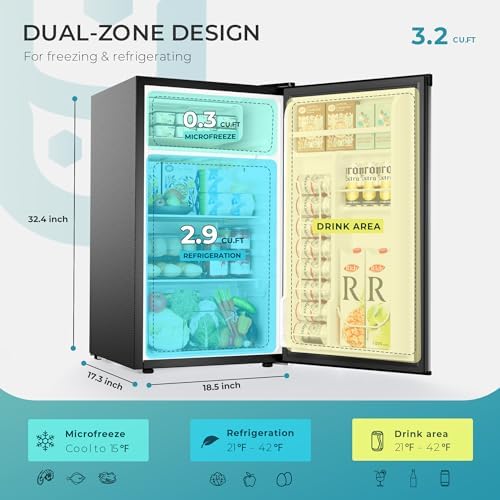EUHOMY 3.2 Cu.Ft Mini Fridge with Freezer, Mini Refrigerator for Dorm - Image 2
