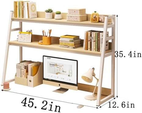 Desktop Bookshelf Computer Desk,Desk Hutch Dorm， 2-Tier Wood Hutch Bookcase Organizer, for Home Office Dorm Furniture Storage Shelves (White, 29.5in*35.5in*12.6in) - Image 2