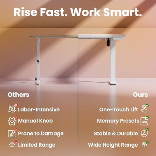 HUANUO Electric Standing Desk, 48 x 28 Inch Height Adjustable Computer Desk with Storage Bag, 4 Height Memory Settings, Sit Stand Up Desk for Home Office, White - Image 6