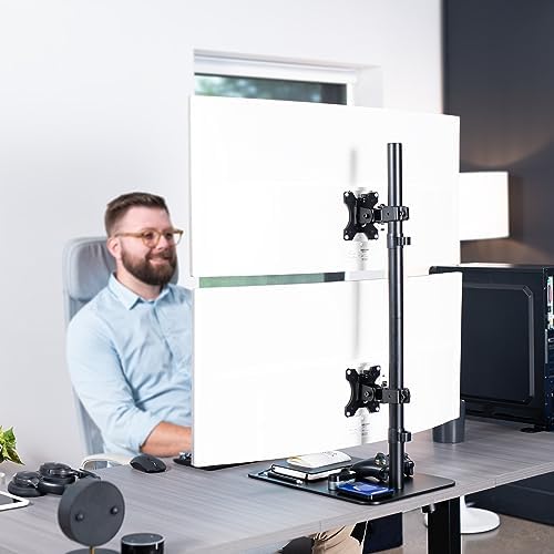 VIVO Freestanding Dual Vertically Stacked Ultra-Wide Monitor Desk Stand, Extra Tall Heavy Duty Adjustable Mount for 2 Ultrawide Screens up to 45 inches, 25 lbs Per Screen Capacity, Black, STAND-V200L - Image 6