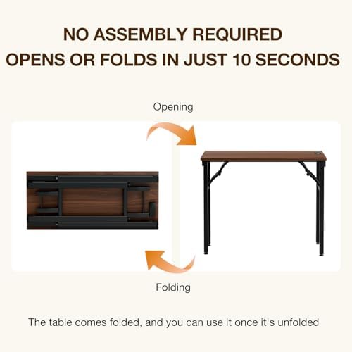 TEMI Small Computer Desk Folding Table - No Assembly, Compact 35.8" Foldable Desk with Power Outlets & USB Charging Port, Portable Small Office Desk, Ideal Mini Study Table for Narrow Spaces, Walunt - Image 4