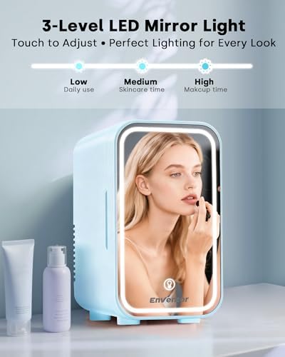 Enventor Mini Fridge with Dimmable LED Mirror, 6L/8 Can, AC/DC Power, Blue - Image 2