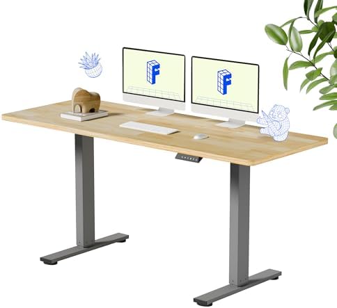 FLEXISPOT 63" x 24" Solid Wood Standing Desk, Silver Frame by Unknown