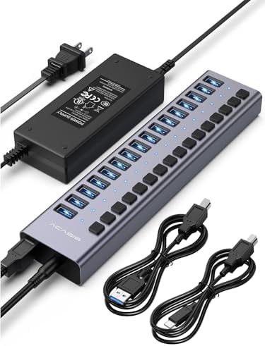 ACASIS Powered 16 Ports USB 3.2 Hub, 10Gbps Data Transfer, 96W Adapter by ACASIS