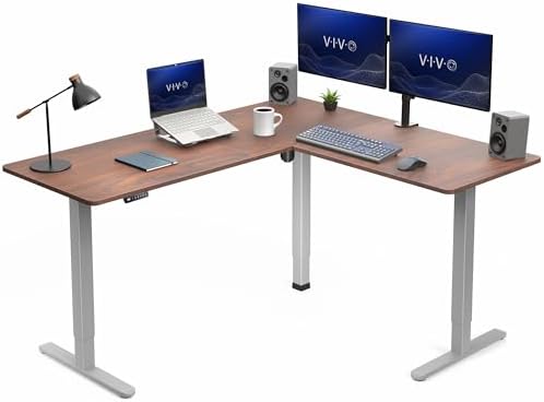 VIVO Dark Walnut 63 x 55 in Corner Standing Desk, DESK-E3CTGD by VIVO